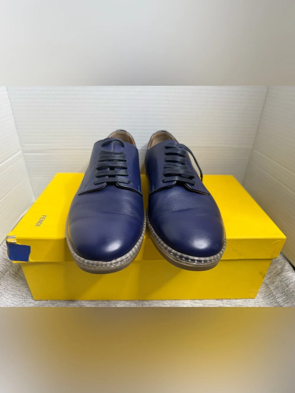 Men's Fendi Plain-toe Navy Lace Up Derby Shoes